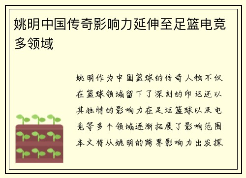 姚明中国传奇影响力延伸至足篮电竞多领域